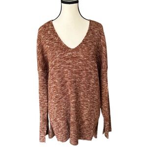 Abercrombie & Fitch Heathered Brown Ribbed Knit Sweater w/ Slits Oversized Small
